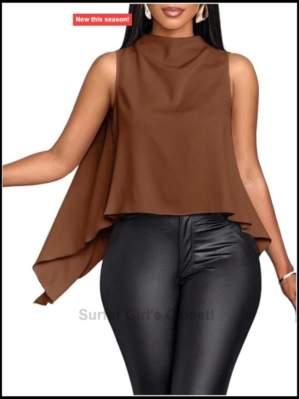 Womens Sleeveless Mock Neck Tank Top Loose Fit Asymmetrical Hem Keyhole Back